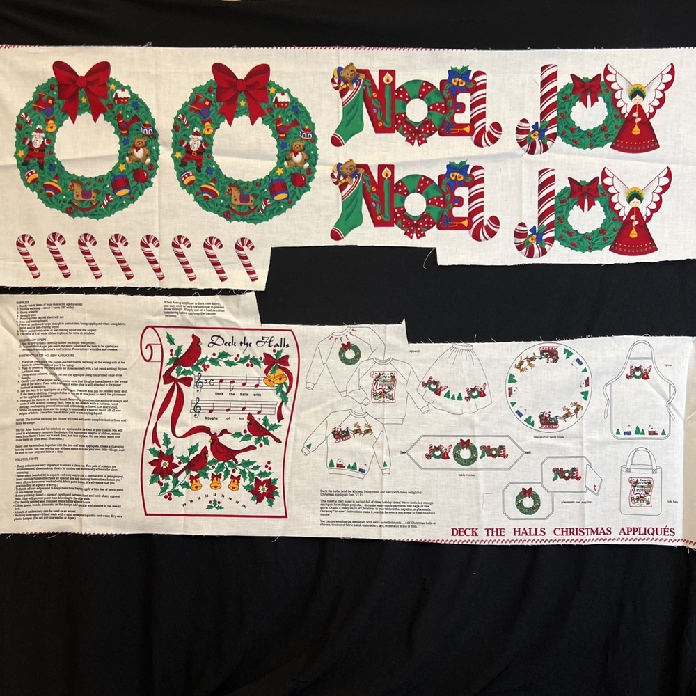 Vintage Cranston Print Works Deck The Halls Christmas Applique Fabric-READ